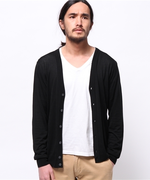 417 EDIFICE（フォーワンセブンエディフィス）の「◇16Gシルクタッチ Vネックカーディガン（カーディガン/ボレロ・メンズ・グレー/サファリグリーン/ブルー系その他/ブラック・SMALL/LARGE/MEDIUM）」の8枚目の写真