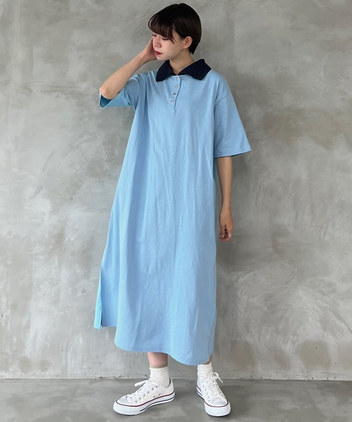 ポロワンピース 青 半袖 kutir（クティール）の「ポロワンピース（ワンピース）」 - WEAR