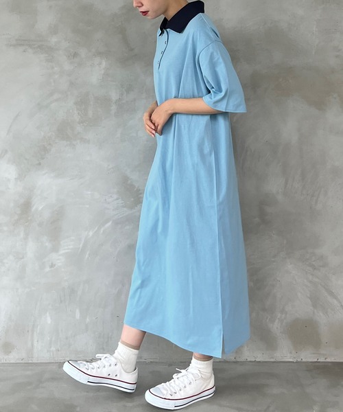 SUMMER SALE 【TAYLOR MADE】ネイビー ☆ポロワンピース ロングワンピース .-- DUNIA （ブラック） -MANGO - マンゴ公式