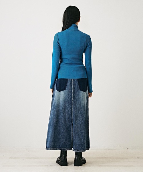 TOBILA（トビラ）の「11オンスデニムリメイク風Aラインスカート（デニムスカート・レディース・ブラック/インディゴブルー・M）」の6枚目の写真