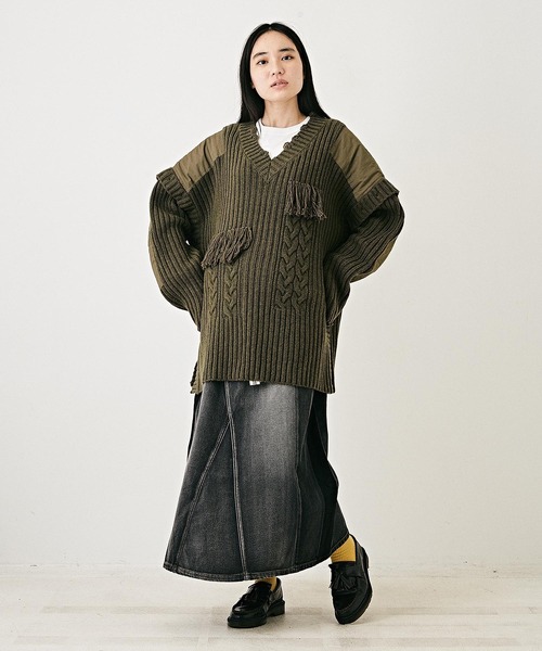 TOBILA（トビラ）の「11オンスデニムリメイク風Aラインスカート（デニムスカート・レディース・ブラック/インディゴブルー・M）」の9枚目の写真