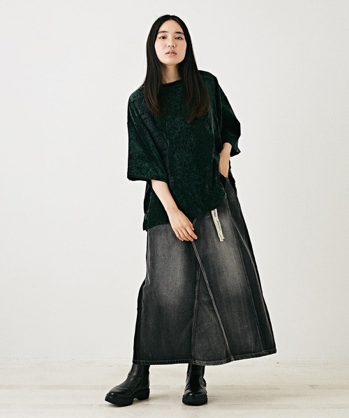 TOBILA（トビラ）の「11オンスデニムリメイク風Aラインスカート（デニムスカート・レディース・ブラック/インディゴブルー・M）」の11枚目の写真