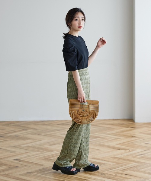 KOBE LETTUCE（コウベレタス）の「ストレッチレースワイドパンツ[M3747]（その他パンツ・レディース・ブラック/カーキ/ラベンダー・FREE）」の6枚目の写真