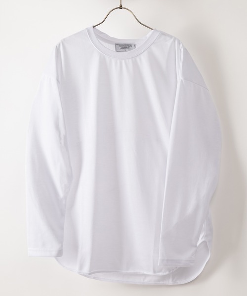 SlashDate(スラッシュデイト)の「ラウンドヘムロングTシャツ/レイヤード/ビッグシルエット(Tシャツ/カットソー・メンズ・ホワイト/チャコールグレー/ブラック/グレー/オフホワイト/ブルー/グリーン・M/L/XL)」の2枚目の写真