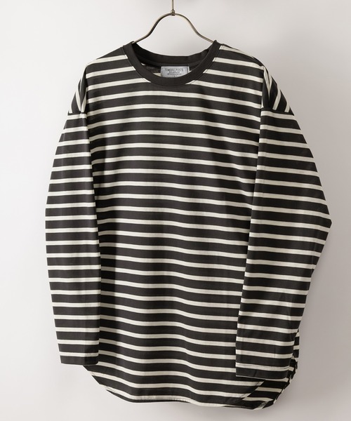 SlashDate(スラッシュデイト)の「ラウンドヘムロングTシャツ/レイヤード/ビッグシルエット(Tシャツ/カットソー・メンズ・ホワイト/チャコールグレー/ブラック/グレー/オフホワイト/ブルー/グリーン・M/L/XL)」の4枚目の写真