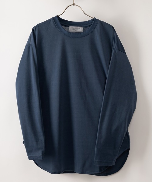 SlashDate(スラッシュデイト)の「ラウンドヘムロングTシャツ/レイヤード/ビッグシルエット(Tシャツ/カットソー・メンズ・ホワイト/チャコールグレー/ブラック/グレー/オフホワイト/ブルー/グリーン・M/L/XL)」の7枚目の写真