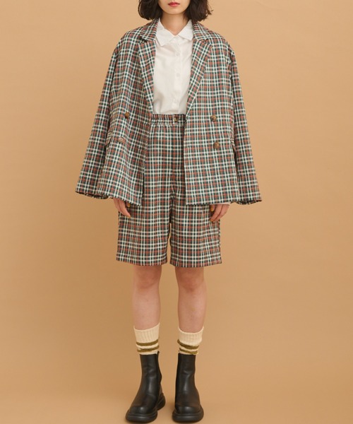 MERLOT（メルロー）の「《春シーズンを彩る》カラーチェックダブルジャケット（テーラードジャケット・レディース・ネイビー/グリーン・FREE）」の10枚目の写真