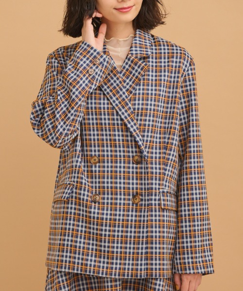 MERLOT（メルロー）の「《春シーズンを彩る》カラーチェックダブルジャケット（テーラードジャケット・レディース・ネイビー/グリーン・FREE）」の20枚目の写真