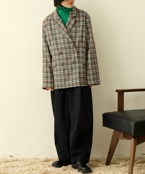 MERLOT（メルロー）の「《春シーズンを彩る》カラーチェックダブルジャケット（テーラードジャケット・レディース・ネイビー/グリーン・FREE）」の13枚目の写真