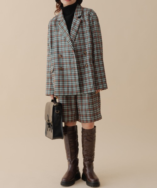 MERLOT（メルロー）の「《春シーズンを彩る》カラーチェックダブルジャケット（テーラードジャケット・レディース・ネイビー/グリーン・FREE）」の7枚目の写真
