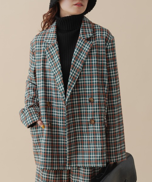 MERLOT（メルロー）の「《春シーズンを彩る》カラーチェックダブルジャケット（テーラードジャケット・レディース・ネイビー/グリーン・FREE）」の3枚目の写真