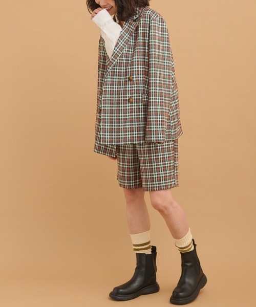 MERLOT（メルロー）の「《春シーズンを彩る》カラーチェックダブルジャケット（テーラードジャケット・レディース・ネイビー/グリーン・FREE）」の11枚目の写真