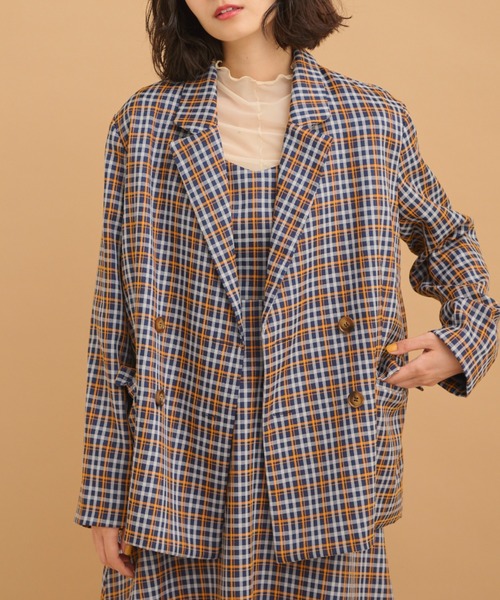 MERLOT（メルロー）の「《春シーズンを彩る》カラーチェックダブルジャケット（テーラードジャケット・レディース・ネイビー/グリーン・FREE）」の17枚目の写真