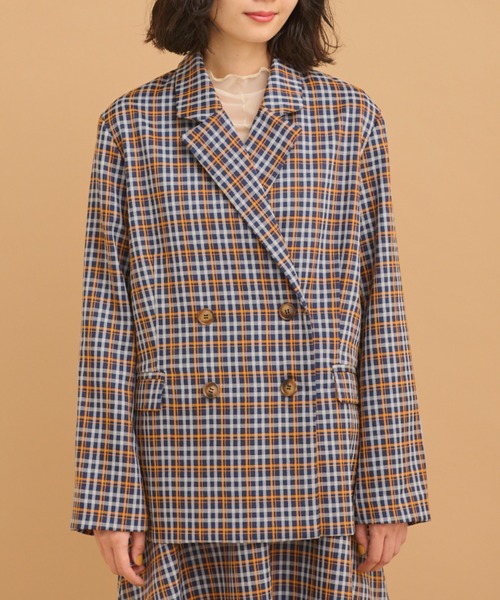MERLOT（メルロー）の「《春シーズンを彩る》カラーチェックダブルジャケット（テーラードジャケット・レディース・ネイビー/グリーン・FREE）」の16枚目の写真