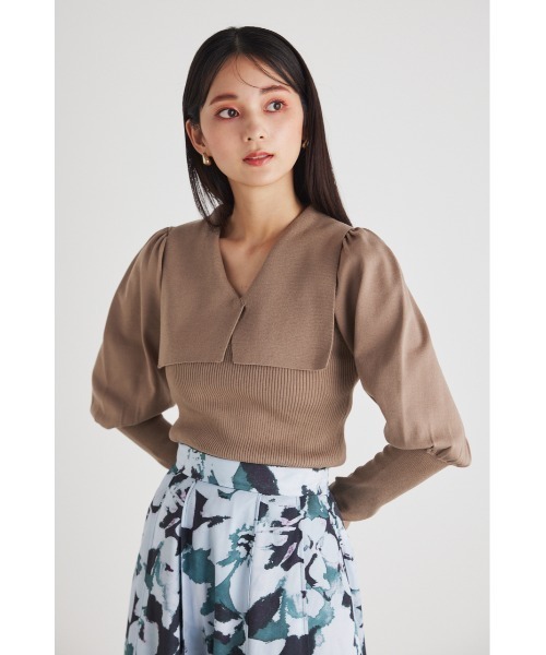 rienda(リエンダ)の「ビッグカラーパフスリーブニットトップス(ニット/セーター・レディース・ベージュ/パープル/ブラック・FREE)」の9枚目の写真