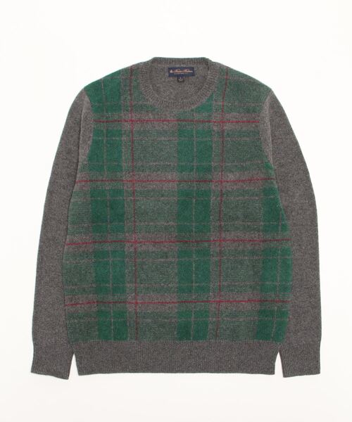 BROOKS BROTHERS(ブルックスブラザーズ)の「ラムズウール タータンチェック クルーネックセーター with エルボーパッチ(ニット/セーター・メンズ・グレー・SMALL/MEDIUM/LARGE)」の4枚目の写真