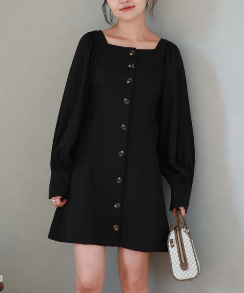 archives（アルシーヴ）の「’フロントボタンハイウエストミニＯＰ’（ジャンパースカート・レディース・ブラック/ベージュ/グレー・MEDIUM）」の2枚目の写真