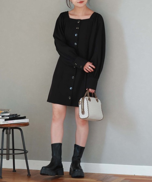 archives（アルシーヴ）の「’フロントボタンハイウエストミニＯＰ’（ジャンパースカート・レディース・ブラック/ベージュ/グレー・MEDIUM）」の11枚目の写真