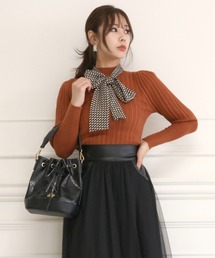 スカーフ付マトンスリーブニットトップス