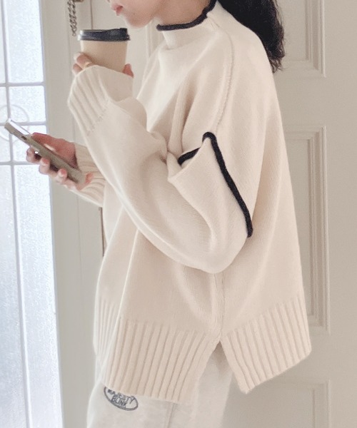 AS KNOW AS plus（アズノゥアズプラス）の「♪2WAYリンキングニットプルオーバー（ニット/セーター・レディース・ブラック/オフホワイト/ミント・FREE）」の2枚目の写真