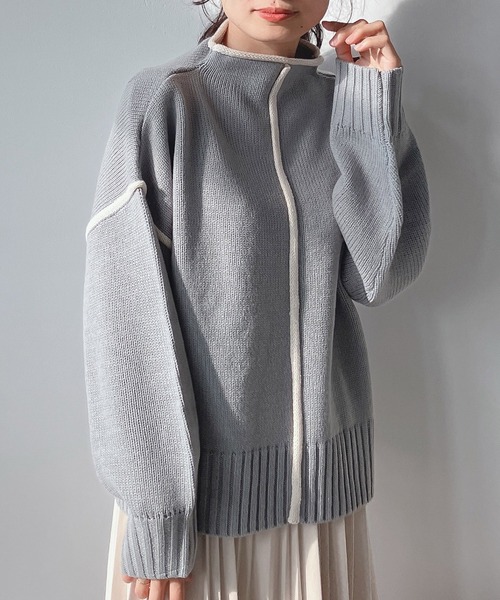 AS KNOW AS plus（アズノゥアズプラス）の「♪2WAYリンキングニットプルオーバー（ニット/セーター・レディース・ブラック/オフホワイト/ミント・FREE）」の3枚目の写真