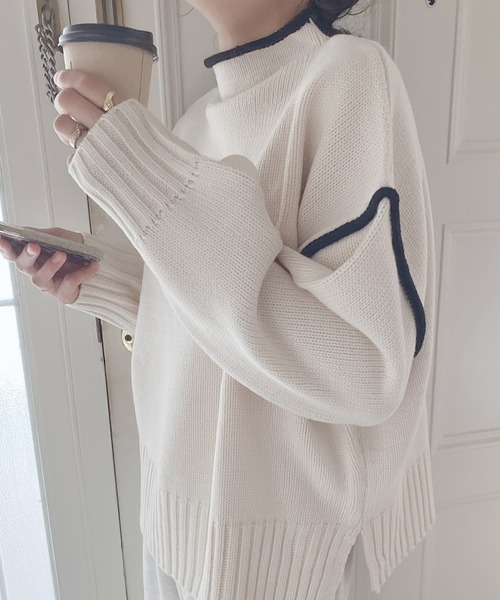 AS KNOW AS plus（アズノゥアズプラス）の「♪2WAYリンキングニットプルオーバー（ニット/セーター・レディース・ブラック/オフホワイト/ミント・FREE）」の6枚目の写真