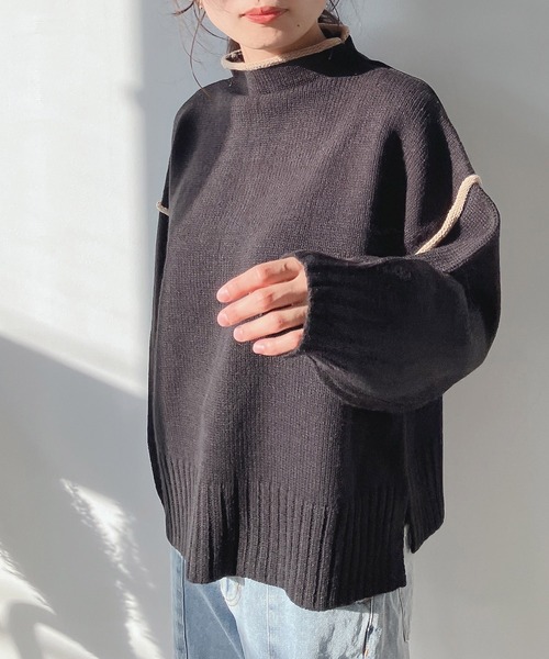 AS KNOW AS plus（アズノゥアズプラス）の「♪2WAYリンキングニットプルオーバー（ニット/セーター・レディース・ブラック/オフホワイト/ミント・FREE）」の4枚目の写真