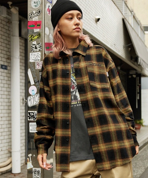 【オンブレチェック】X-LARGEスリーブ刺繍ロゴ古着ブラック長袖ストリート. オンブレチェック】X-LARGEスリーブ刺繍ロゴ古着ブラック長袖