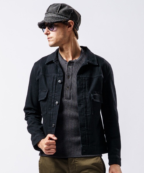 wjk ダヴルジェイケイ ブラックデニムジャケット シワ加工 L wjk（ダヴルジェイケイ）の「mj8923- denim jacket type2 (OW