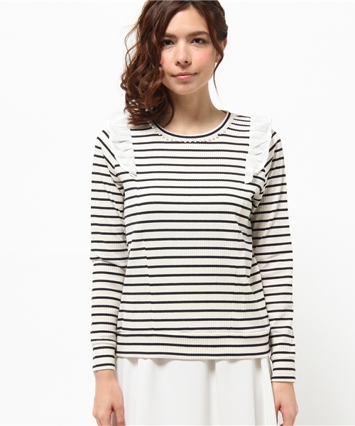 DISCOAT(ディスコート)の「【Discoat】テレコパール付フリルプルオーバー(Tシャツ/カットソー・レディース・オフホワイト/グレー/その他19/ネイビー・フリ-)」の5枚目の写真