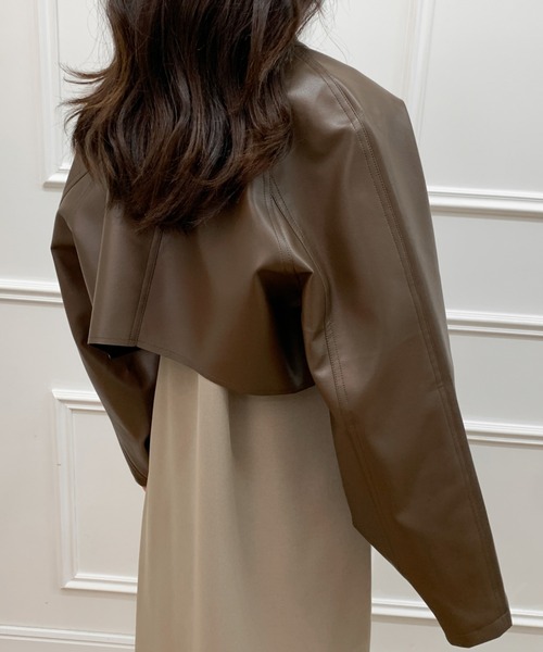 ECLIN（エクラン）の「フェイクレザーショート丈ブルゾン（ブルゾン・レディース・ブラック/ダークブラウン・M/L）」の14枚目の写真