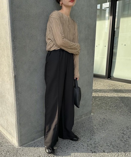 センタープレスリラックスストレートパンツ（スラックス）｜select