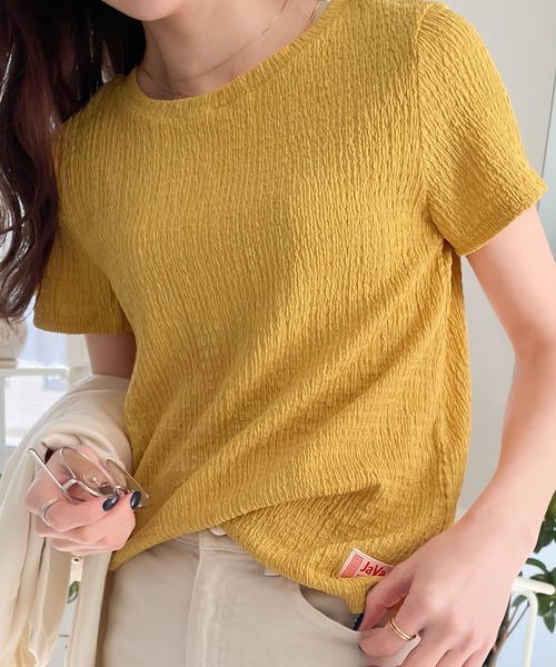 Java（ジャバ）の「《JaVa ジャバコラボ》大人のシンプル。ぽこぽこ素材ベーシックTee（Tシャツ/カットソー・レディース・グリーン系その他/イエロー/ブラック/グレイッシュベージュ/アイボリー・LARGE/MEDIUM/SMALL/X-LARGE）」の5枚目の写真