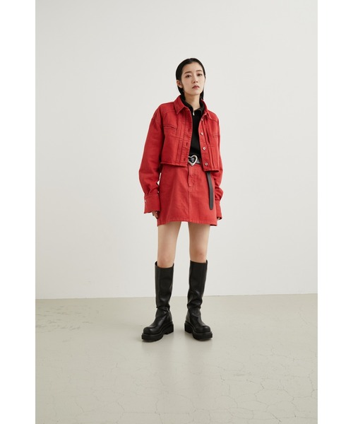 SLY（スライ）の「LIGHT ONS H/W COLOR S/SK-E ライトオンス ハイウエスト カラー ショートスカート デニム カラーデニム セットアップ可能（デニムスカート・レディース・レッド・0/1/2）」の11枚目の写真