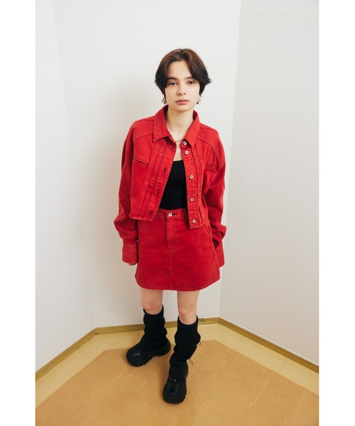 SLY（スライ）の「LIGHT ONS H/W COLOR S/SK-E ライトオンス ハイウエスト カラー ショートスカート デニム カラーデニム セットアップ可能（デニムスカート・レディース・レッド・0/1/2）」の12枚目の写真