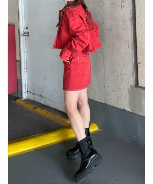 SLY（スライ）の「LIGHT ONS H/W COLOR S/SK-E ライトオンス ハイウエスト カラー ショートスカート デニム カラーデニム セットアップ可能（デニムスカート・レディース・レッド・0/1/2）」の20枚目の写真