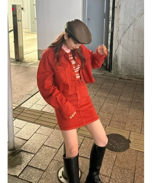 SLY（スライ）の「LIGHT ONS H/W COLOR S/SK-E ライトオンス ハイウエスト カラー ショートスカート デニム カラーデニム セットアップ可能（デニムスカート・レディース・レッド・0/1/2）」の22枚目の写真