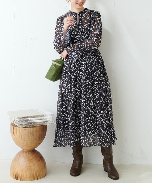 natural couture（ナチュラルクチュール）の「フラワージャガードプチハイパイピングワンピース（ワンピース・レディース・ブラック系その他/グリーン系その他/ホワイト系その他・FREE）」の10枚目の写真