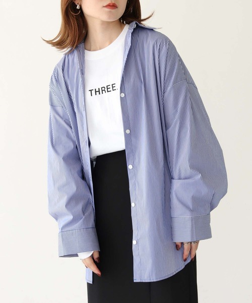 HER CLOSET（ハークローゼット）の「【shemoshelly】WEB限定デザインワイドスリーブビッグシャツ（シャツ/ブラウス・レディース・ブラック/ホワイト/ブルー/ライトイエロー・M）」の3枚目の写真