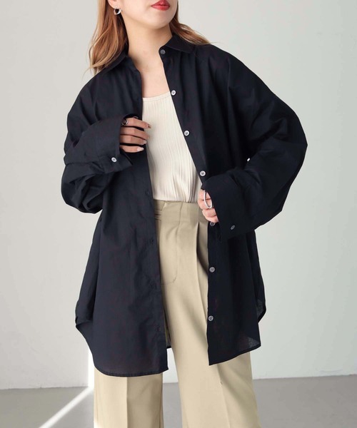 HER CLOSET（ハークローゼット）の「【shemoshelly】WEB限定デザインワイドスリーブビッグシャツ（シャツ/ブラウス・レディース・ブラック/ホワイト/ブルー/ライトイエロー・M）」の7枚目の写真