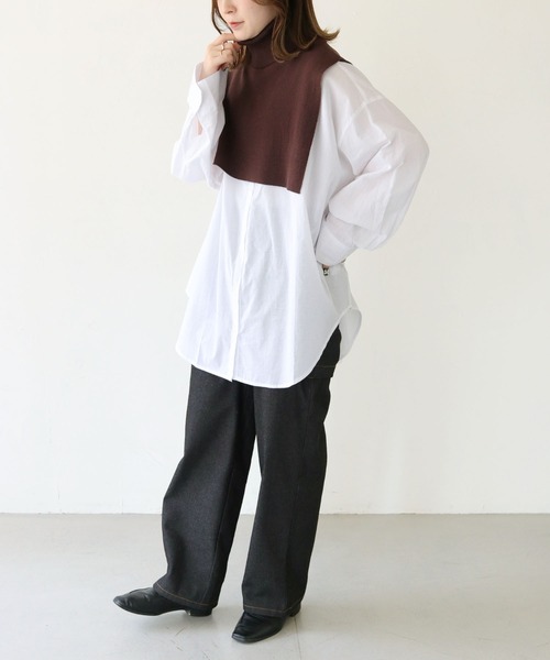 HER CLOSET（ハークローゼット）の「【shemoshelly】WEB限定デザインワイドスリーブビッグシャツ（シャツ/ブラウス・レディース・ブラック/ホワイト/ブルー/ライトイエロー・M）」の5枚目の写真