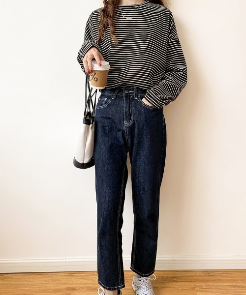 ibeul_（イベール）の「クルーネックボーダートップス（Tシャツ/カットソー・レディース・ブラック/ベージュ・FREE）」の4枚目の写真