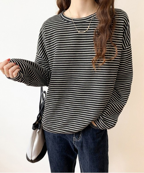 ibeul_（イベール）の「クルーネックボーダートップス（Tシャツ/カットソー・レディース・ブラック/ベージュ・FREE）」の8枚目の写真