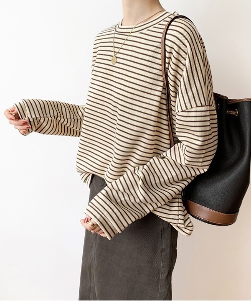 ibeul_（イベール）の「クルーネックボーダートップス（Tシャツ/カットソー・レディース・ブラック/ベージュ・FREE）」の9枚目の写真