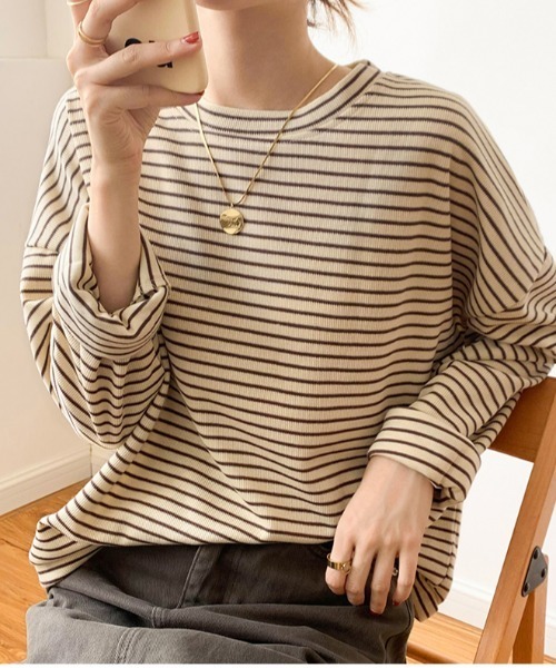 ibeul_（イベール）の「クルーネックボーダートップス（Tシャツ/カットソー・レディース・ブラック/ベージュ・FREE）」の10枚目の写真