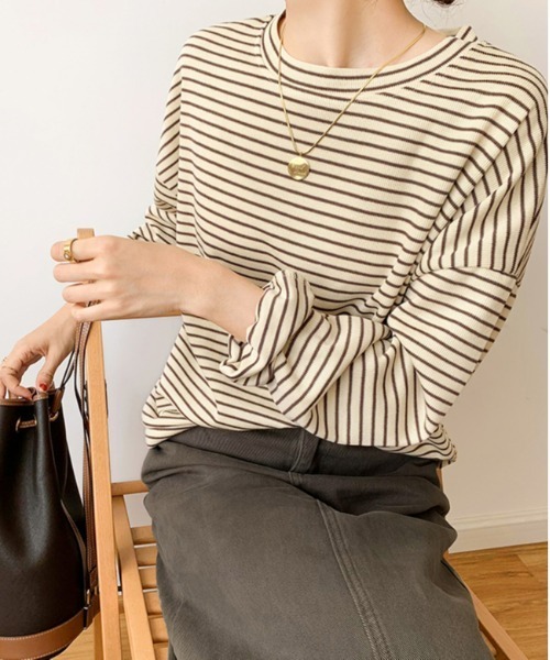 ibeul_（イベール）の「クルーネックボーダートップス（Tシャツ/カットソー・レディース・ブラック/ベージュ・FREE）」の11枚目の写真