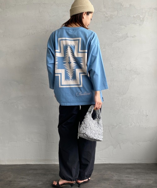 PENDLETON（ペンドルトン）の「[PENDLETON/ペンドルトン] 別注 ネイティブ柄バックプリント 7分袖Tシャツ（Tシャツ/カットソー・レディース・ホワイト/ブラック/ブルー・S/M/L/XL）」の17枚目の写真