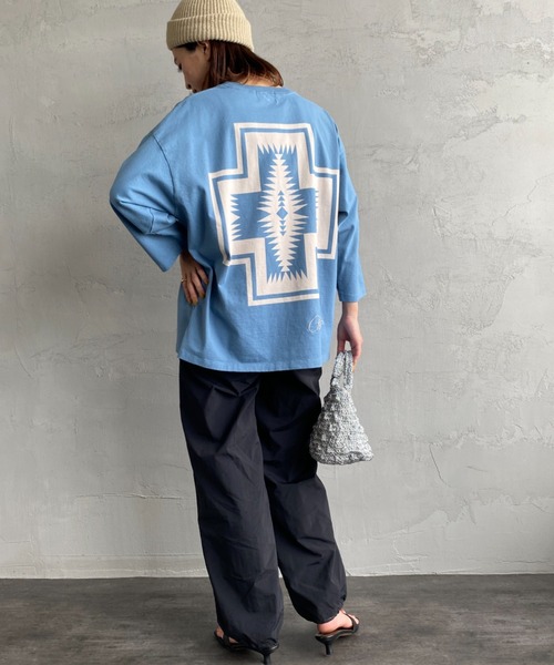 PENDLETON（ペンドルトン）の「[PENDLETON/ペンドルトン] 別注 ネイティブ柄バックプリント 7分袖Tシャツ（Tシャツ/カットソー・レディース・ホワイト/ブラック/ブルー・S/M/L/XL）」の10枚目の写真