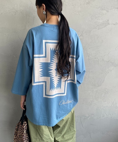 PENDLETON（ペンドルトン）の「[PENDLETON/ペンドルトン] 別注 ネイティブ柄バックプリント 7分袖Tシャツ（Tシャツ/カットソー・レディース・ホワイト/ブラック/ブルー・S/M/L/XL）」の19枚目の写真