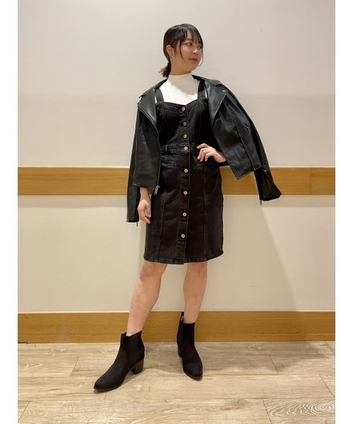 フロントボタン シフォン ノースリーブ デニム ミニ ワンピース ストラップ付アメスリシフォンミニワンピース | レディース